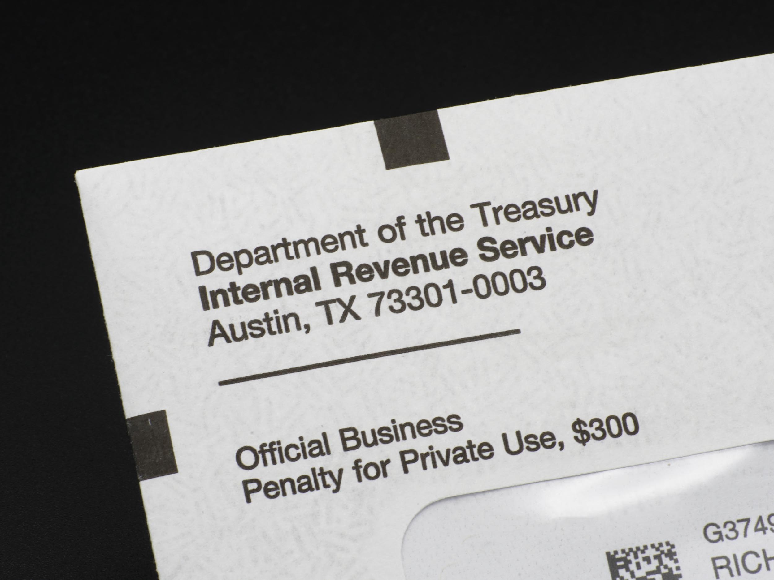 Letterhead from the IRS on black background
